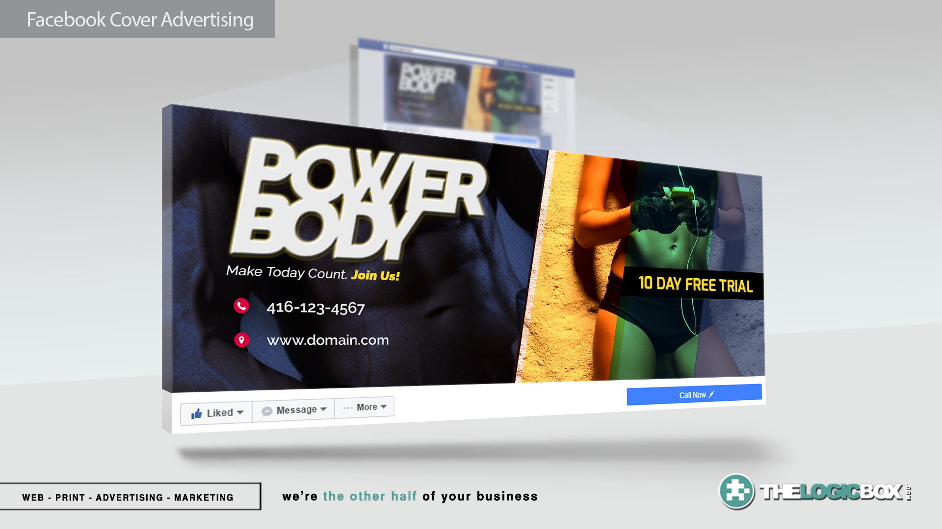 Facebook Cover Banners & Advertisement Mockup PSDs Fitness - Digital Marketing Toronto | The Logic Box